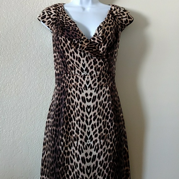 Kay Unger Sheath Dress Size 4 Brown Animal Print - Picture 3 of 8